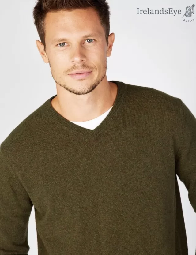 Sweater Shop Extra Fine V Neck Sweater Green