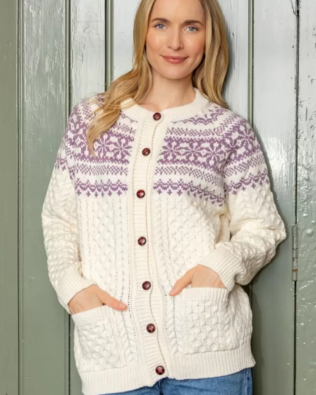 Women Sweater Shop Fairisle Merino Wool Cardigan - Natural