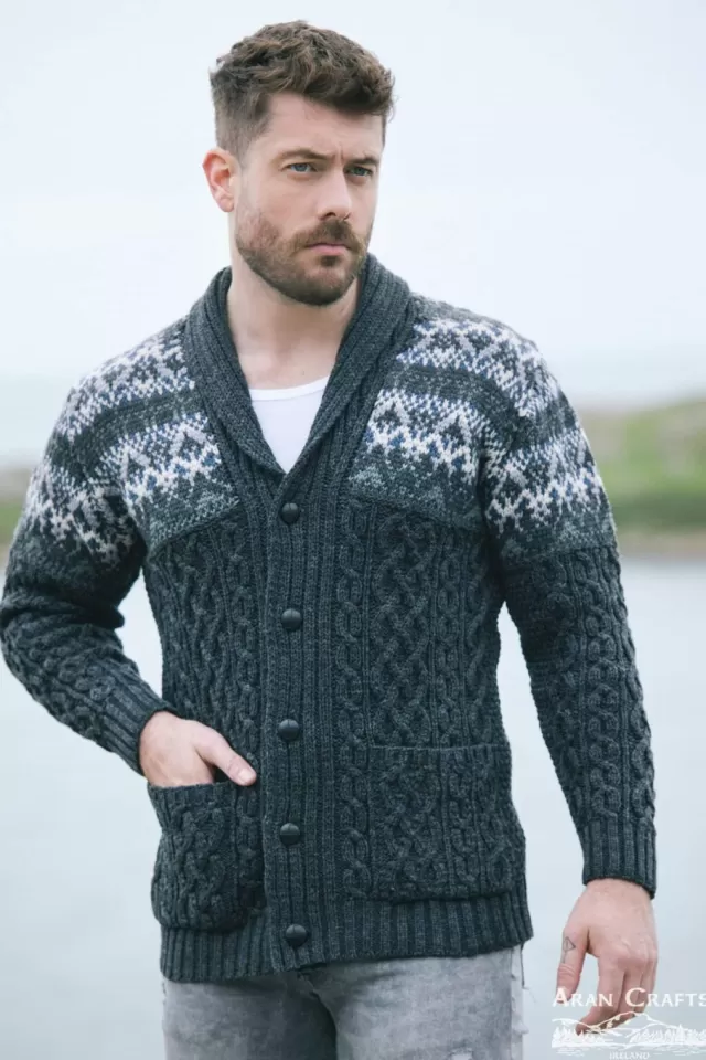 Sweater Shop Fairisle Shawl Cardigan Charcoal