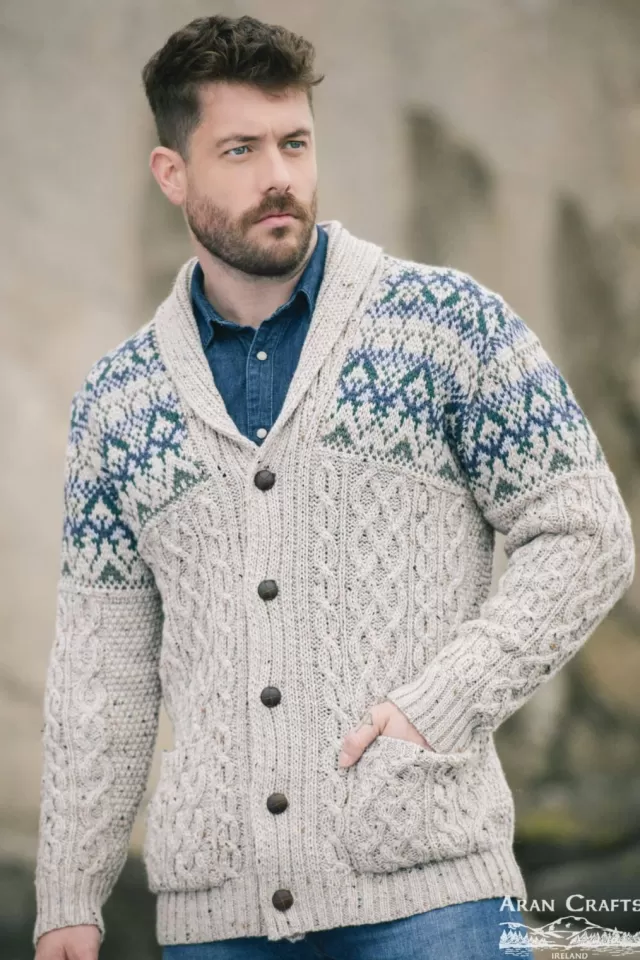 Sweater Shop Fairisle Shawl Cardigan Oatmeal