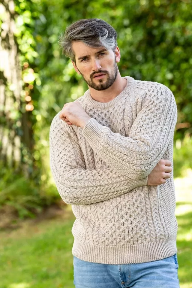 Sweater Shop Fisherman Aran Sweater Parsnip Merino Wool