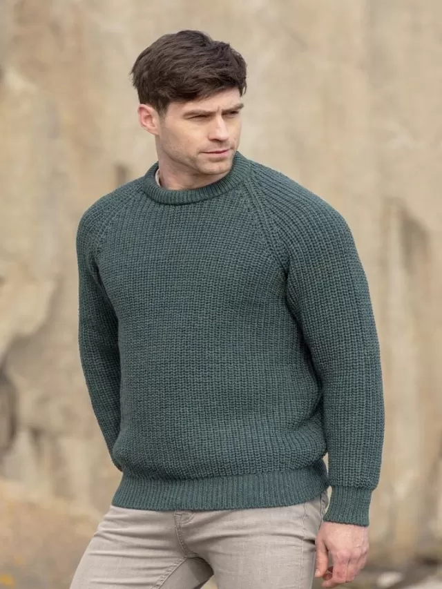 Sweater Shop Fisherman Ribbed Crew Moss Green