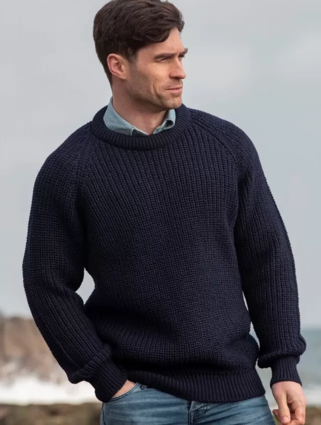 Sweater Shop Fisherman Ribbed Crew Navy