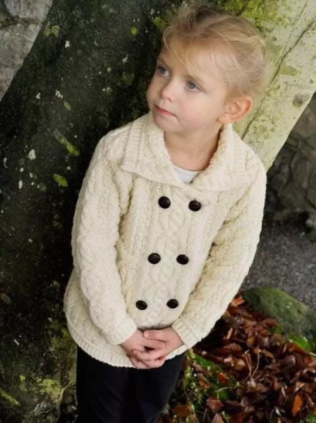 Kids Sweater Shop Girls Double Breasted Coat Natural