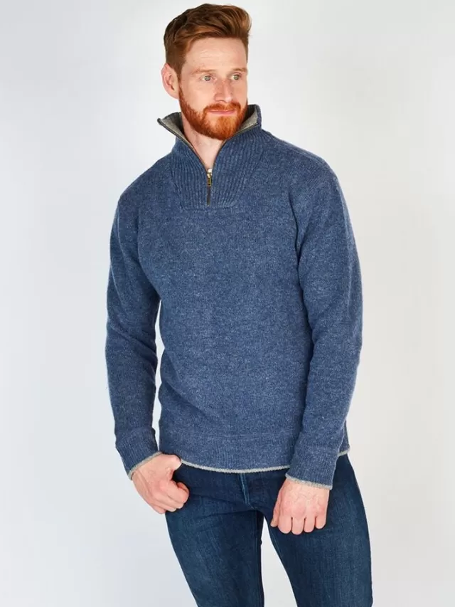 Sweater Shop Half Zip Lambswool Sweater Blue Stone