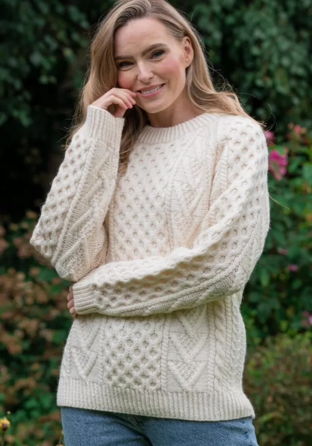 Women Sweater Shop Handknit Aran Sweater Merino Wool Natural