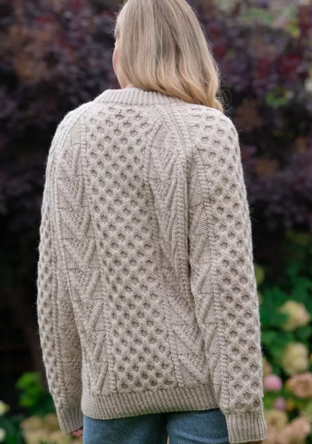 Women Sweater Shop Handknit Aran Sweater Merino Wool Natural