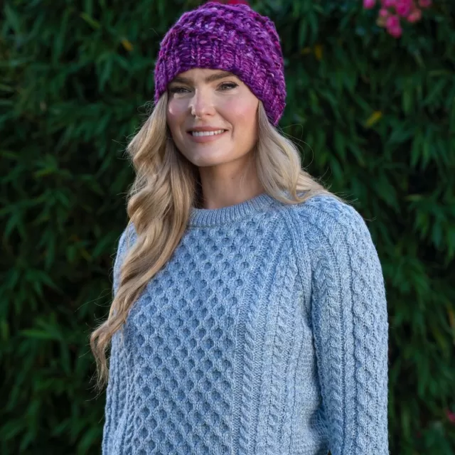 Women Sweater Shop Handmade in Ireland - Super Soft Merino Wool Hat Purple