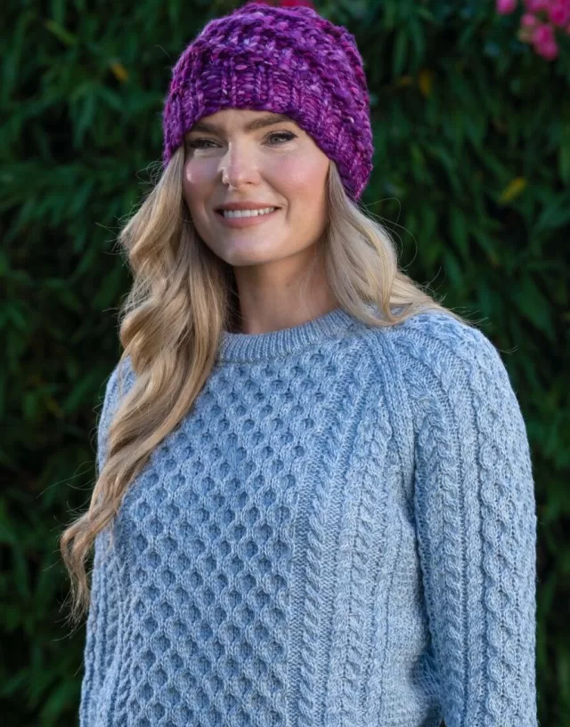 Women Sweater Shop Handmade in Ireland - Super Soft Merino Wool Hat Purple