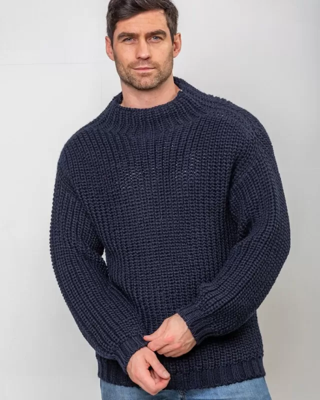 Sweater Shop Heavy Ribbed Merino Wool Sweater Navy