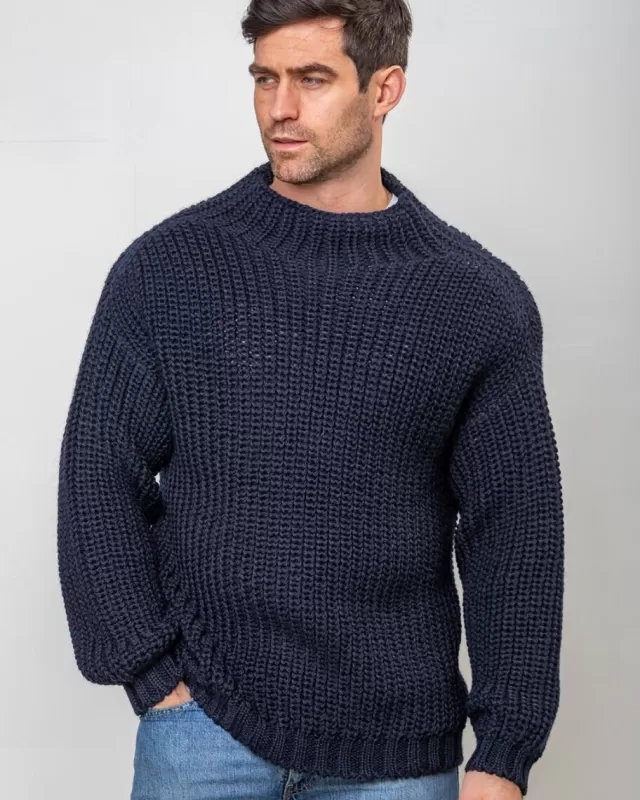 Sweater Shop Heavy Ribbed Merino Wool Sweater Navy