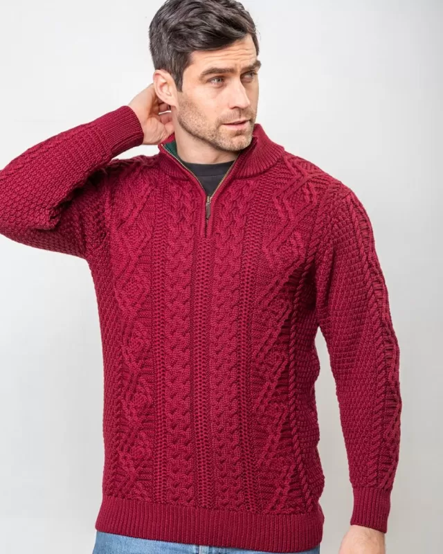 Sweater Shop Heavyweight Extra Fine Merino Wool Half Zip Sweater - Berry