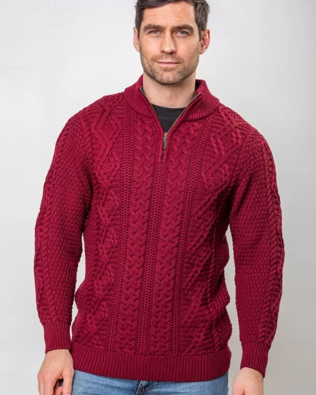 Sweater Shop Heavyweight Extra Fine Merino Wool Half Zip Sweater - Berry