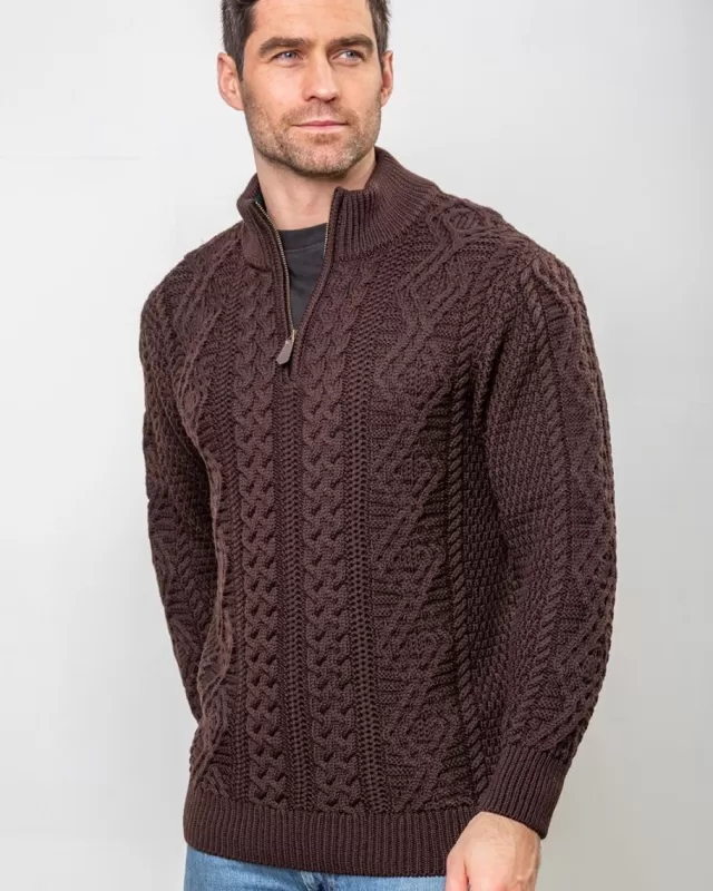 Sweater Shop Heavyweight Extra Fine Merino Wool Half Zip Sweater - Brown