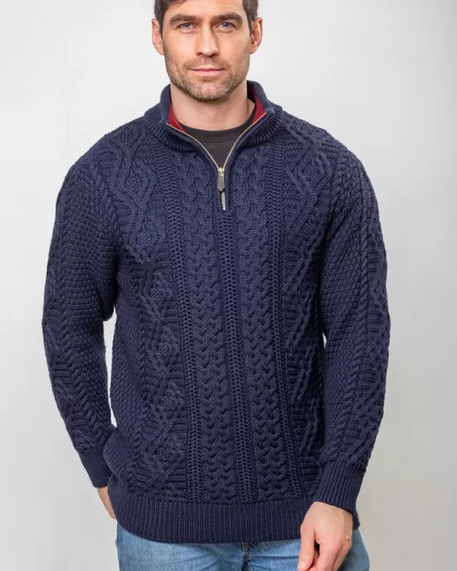 Sweater Shop Heavyweight Extra Fine Merino Wool Half Zip Sweater - Navy