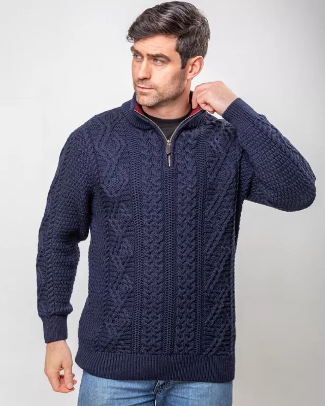 Sweater Shop Heavyweight Extra Fine Merino Wool Half Zip Sweater - Navy