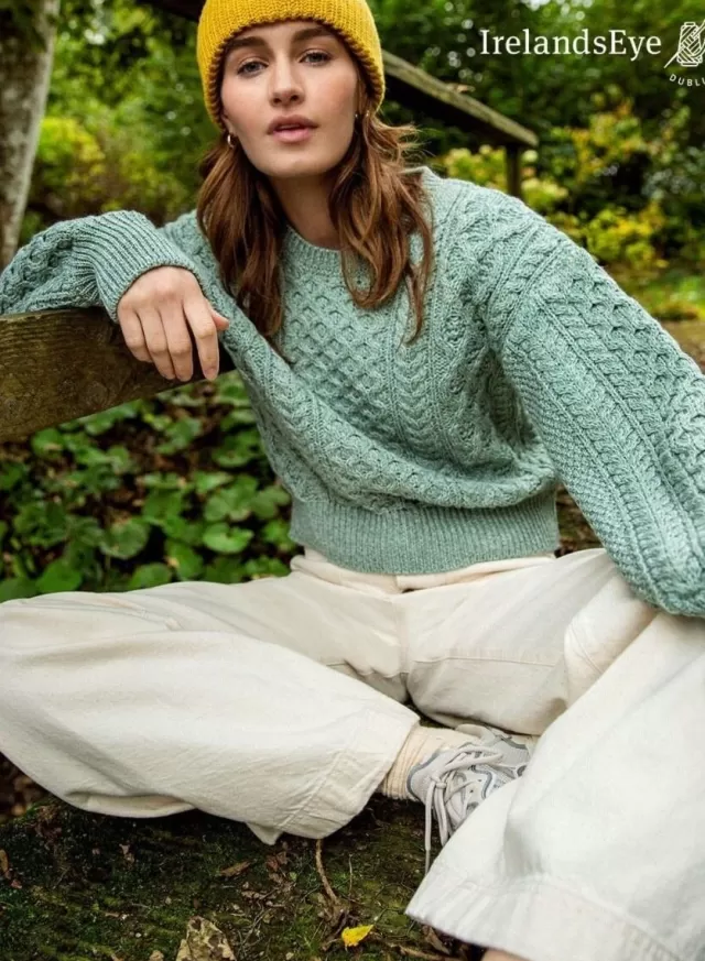 Women Sweater Shop Honeysuckle Cropped Aran Sweater Sage