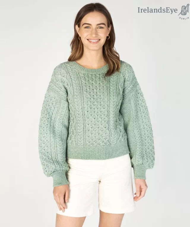 Women Sweater Shop Honeysuckle Cropped Aran Sweater Sage