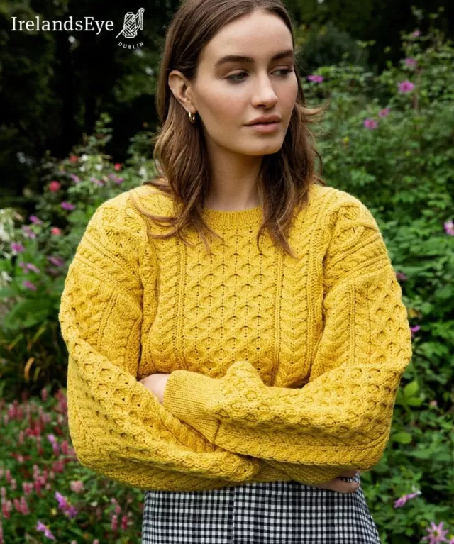 Women Sweater Shop Honeysuckle Cropped Aran Sweater Sunflower