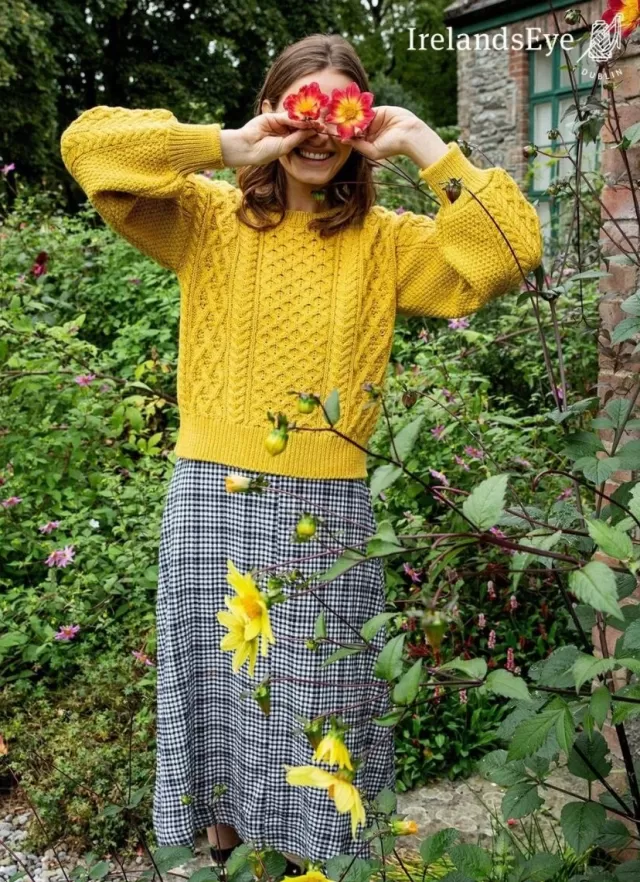 Women Sweater Shop Honeysuckle Cropped Aran Sweater Sunflower