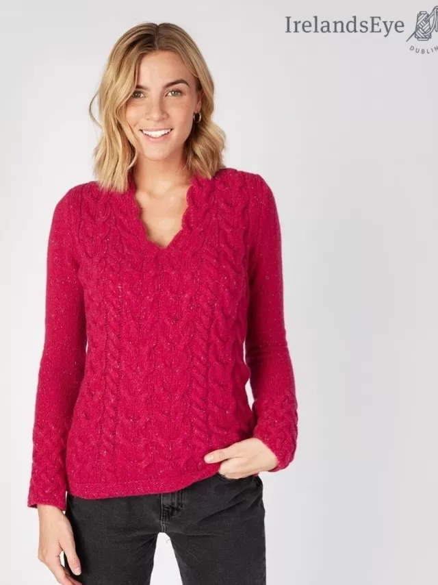 Women Sweater Shop Horseshoe Cable v Neck Sweater - Bramble