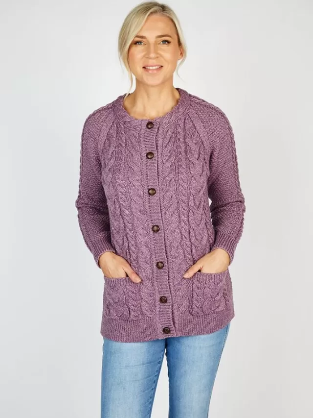 Women Sweater Shop Irish Aran Cardigan Lavender