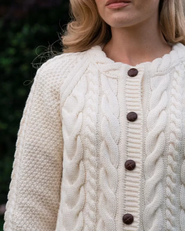 Women Sweater Shop Irish Aran Cardigan Natural