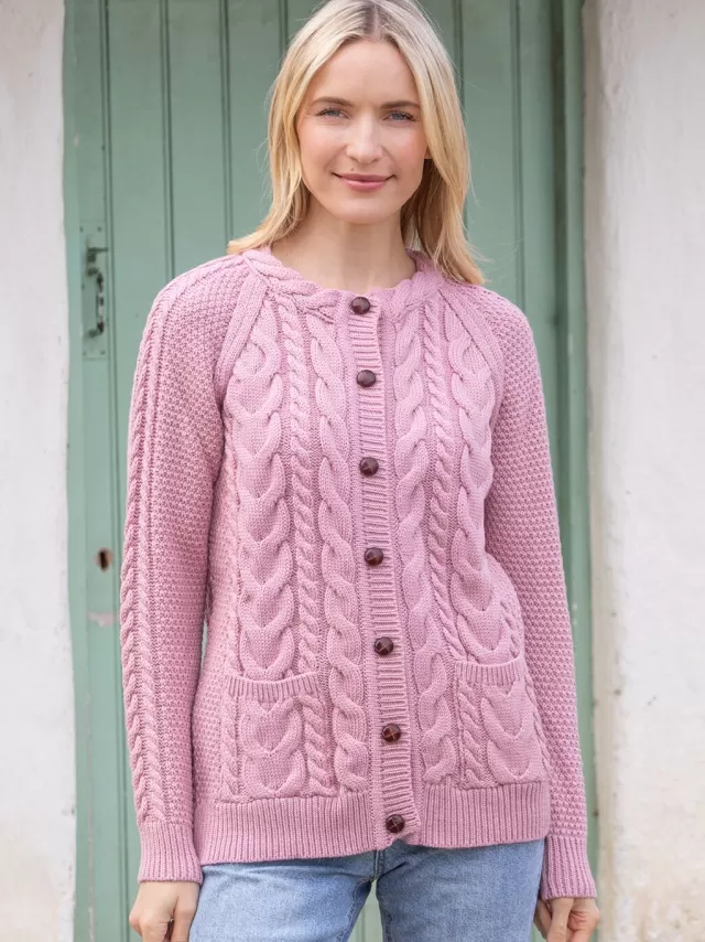 Women Sweater Shop Irish aran Cardigan Rose