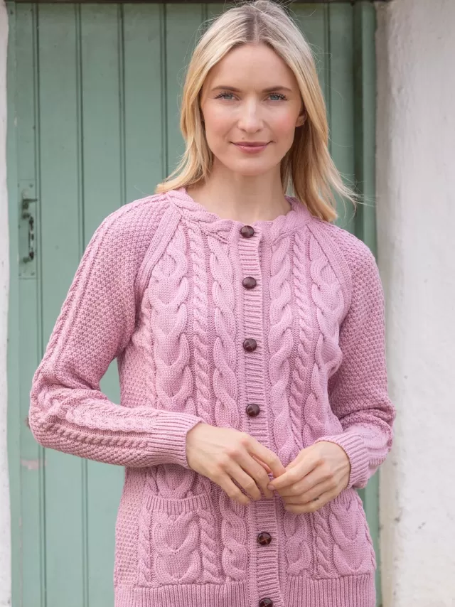 Women Sweater Shop Irish aran Cardigan Rose