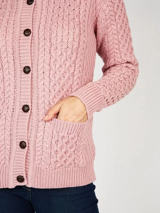 Women Sweater Shop Irish Aran Lumber Cardigan Rose 1505