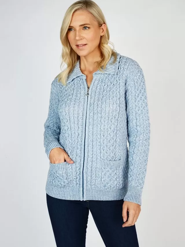 Women Sweater Shop Irish Cardigan with Zip Sky Blue