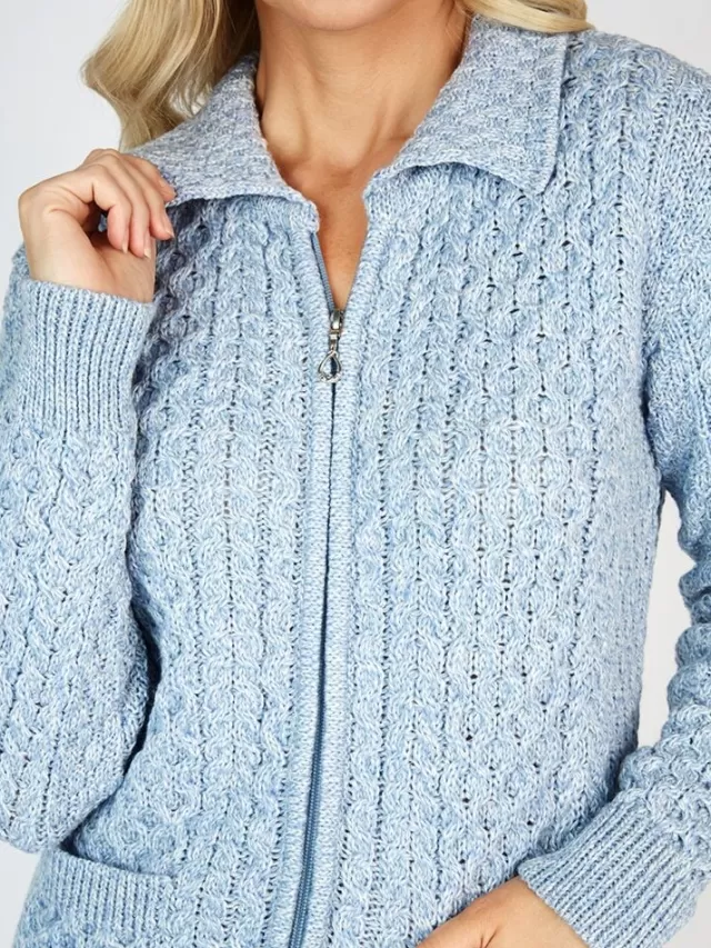 Women Sweater Shop Irish Cardigan with Zip Sky Blue