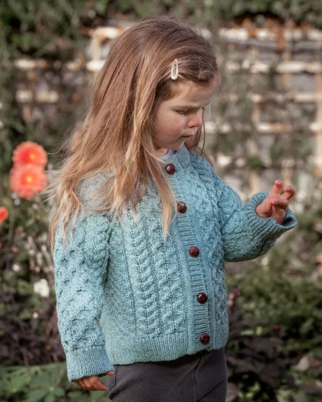 Kids Sweater Shop Kids Aran Cardigan AQUA