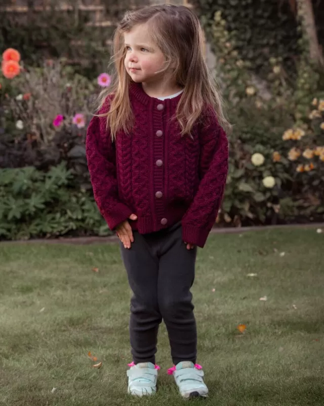 Kids Sweater Shop Kids Aran Cardigan Burgundy