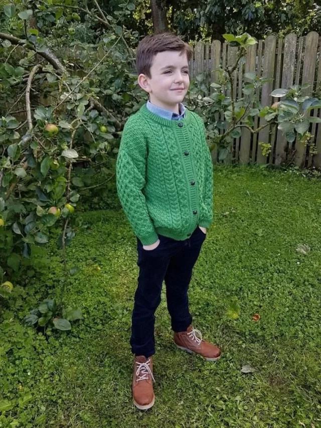 Kids Sweater Shop Kids Aran Cardigan Green