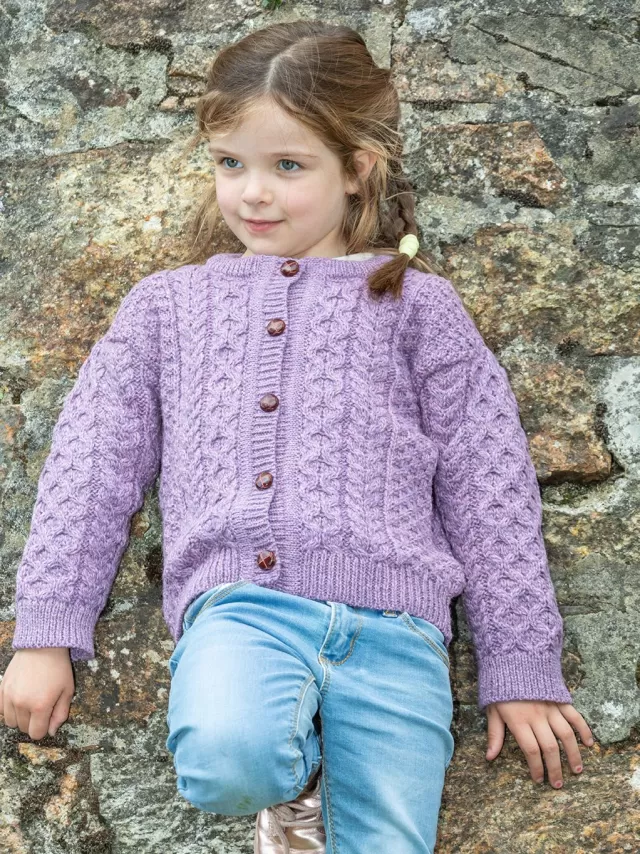 Kids Sweater Shop Kids Aran Cardigan Lavander