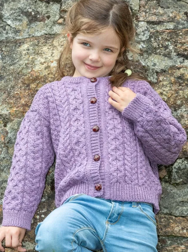 Kids Sweater Shop Kids Aran Cardigan Lavander