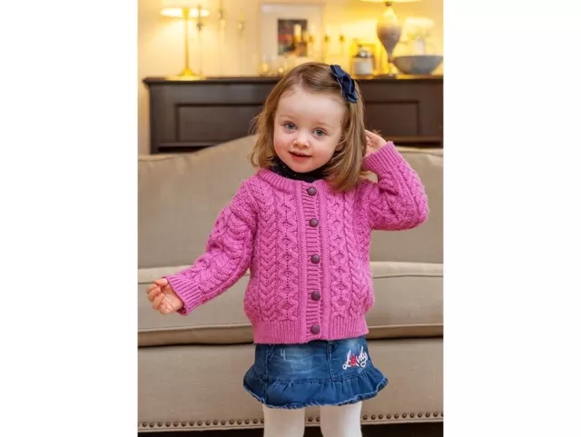 Kids Sweater Shop Kids Aran Cardigan Pink