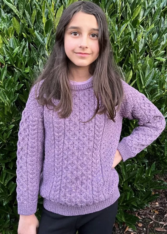 Kids Sweater Shop Kids Aran Sweater Merino Wool - Lavender