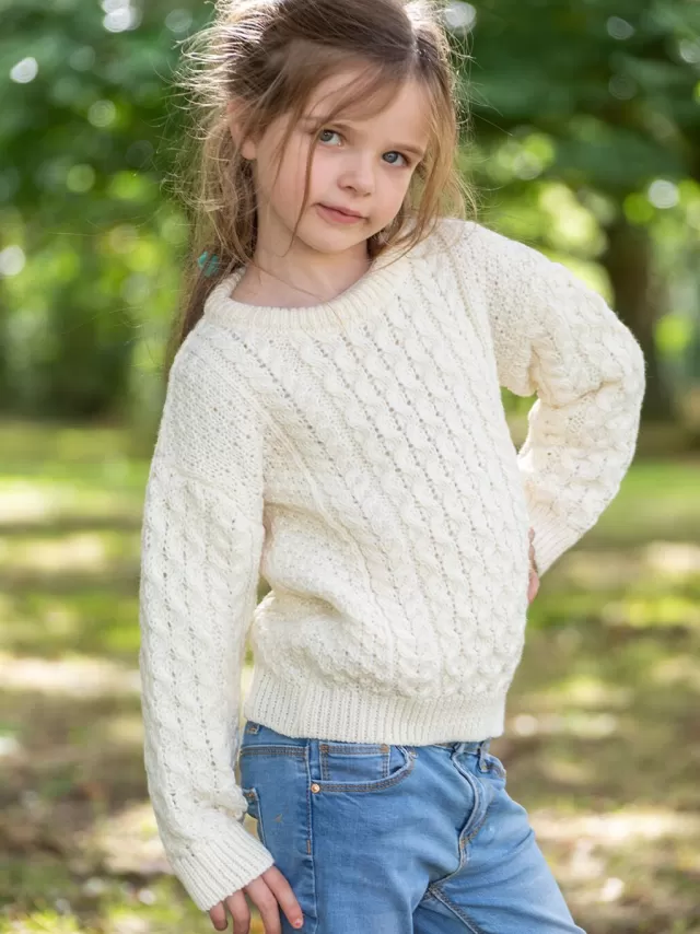 Kids Sweater Shop Kids Aran Sweater Merino Wool - Natural