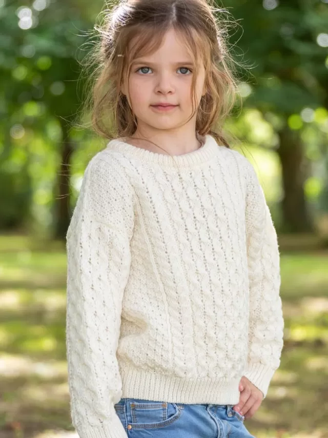 Kids Sweater Shop Kids Aran Sweater Merino Wool - Natural