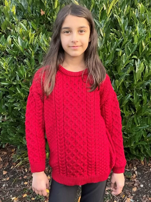 Kids Sweater Shop Kids Aran Sweater Merino Wool - Red