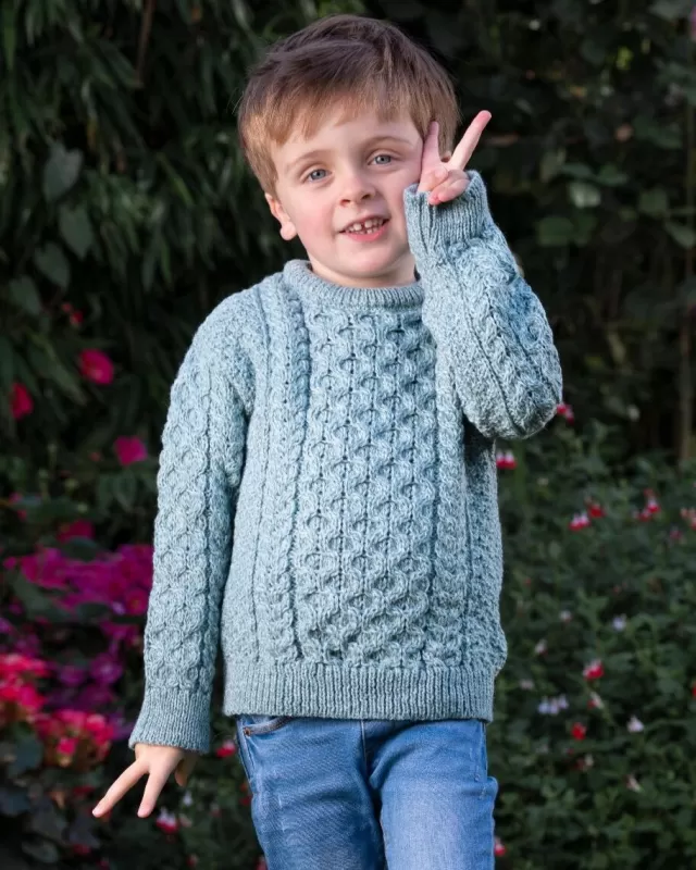 Kids Sweater Shop Kids Irish Aran Sweater Aqua