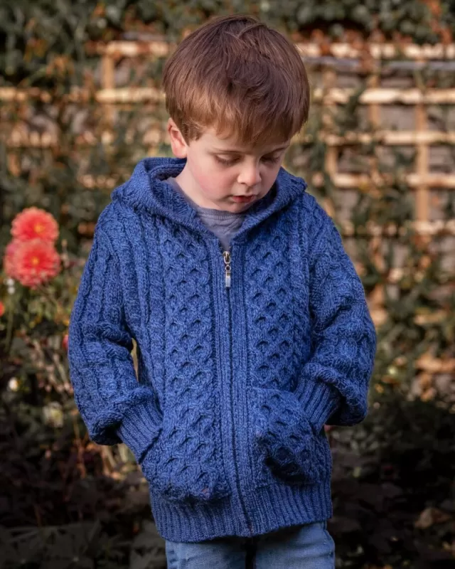 Kids Sweater Shop Kids Merino Hooded Aran Zip Cardigan