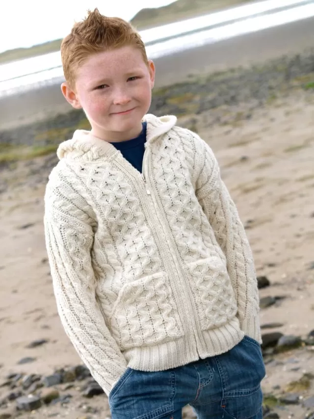 Kids Sweater Shop Kids Merino Wool Hooded Cardigan Natural