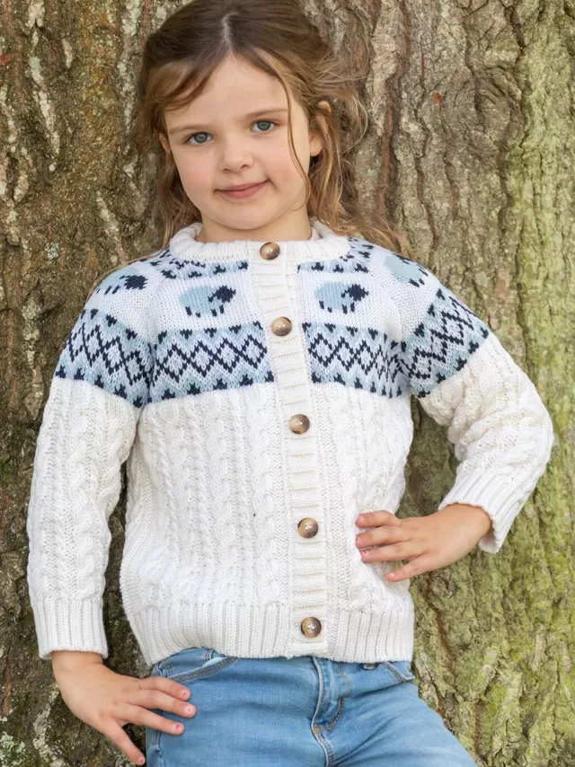 Kids Sweater Shop Kids Sheep Cardigan Merino Wool - Natural