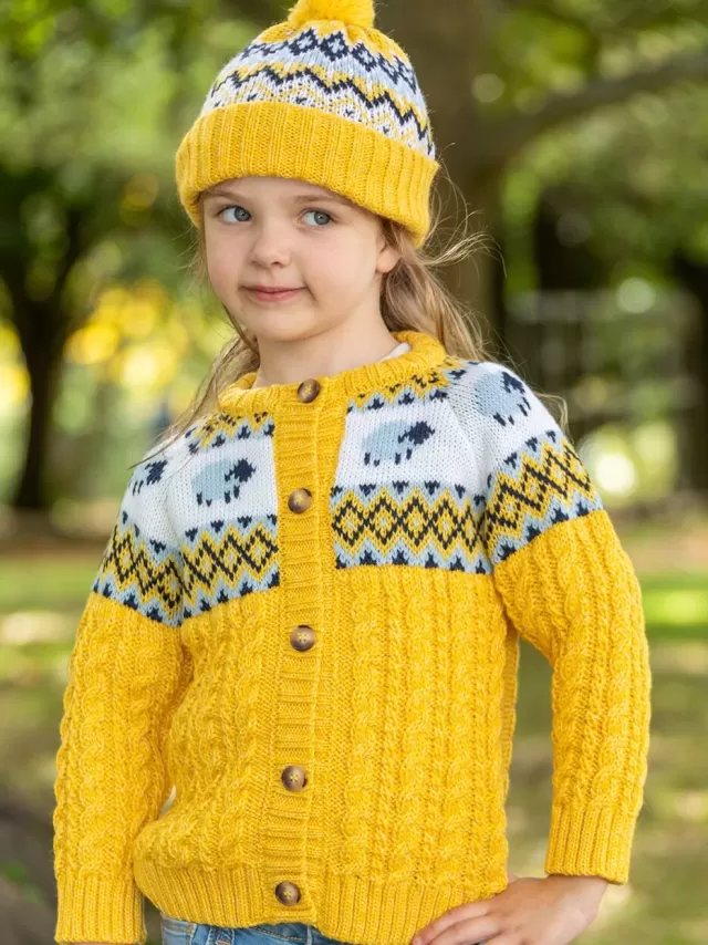 Kids Sweater Shop Kids Sheep Cardigan Merino Wool - Sunshine Yellow