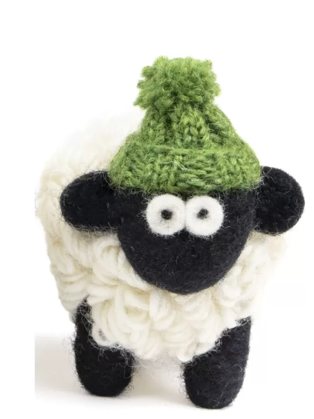 Sweater Shop Knitted Sheep with Bobble Hat Green - Large