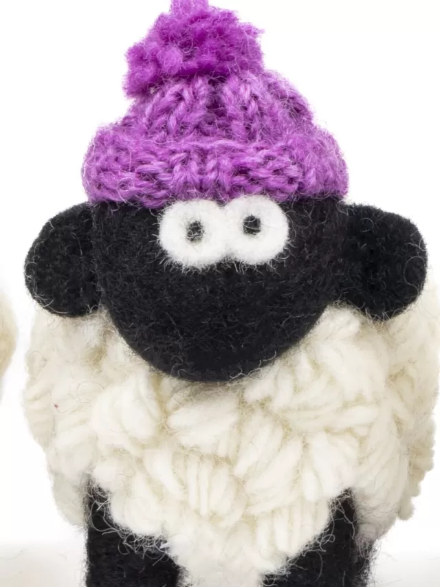 Sweater Shop Knitted Sheep with Bobble Hat Lilac - Large