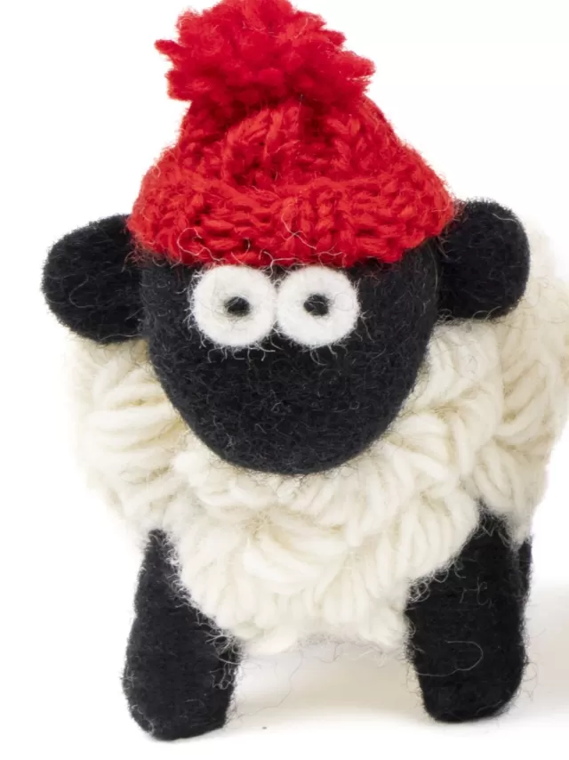 Sweater Shop Knitted Sheep with Bobble Hat Red - Large